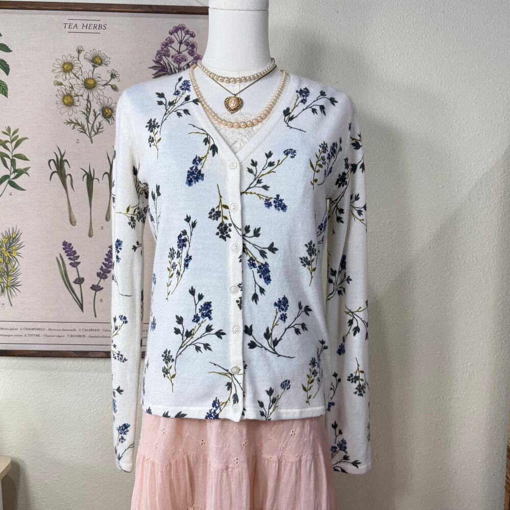 Vtg Y2k Floral Cardigan Sweater Dolly Kei Gloomy Coquette Cottage Dollette S M